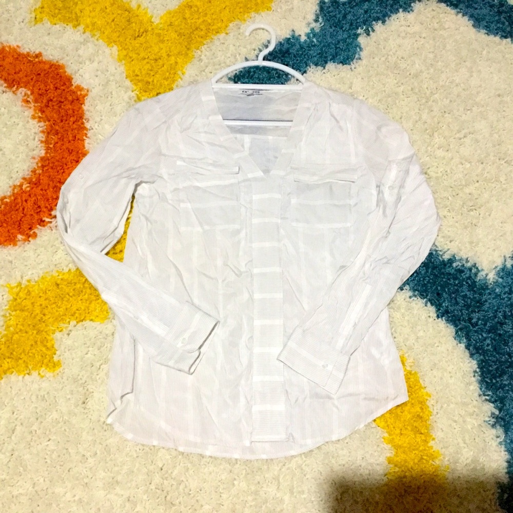 Express white striped v neck blouse